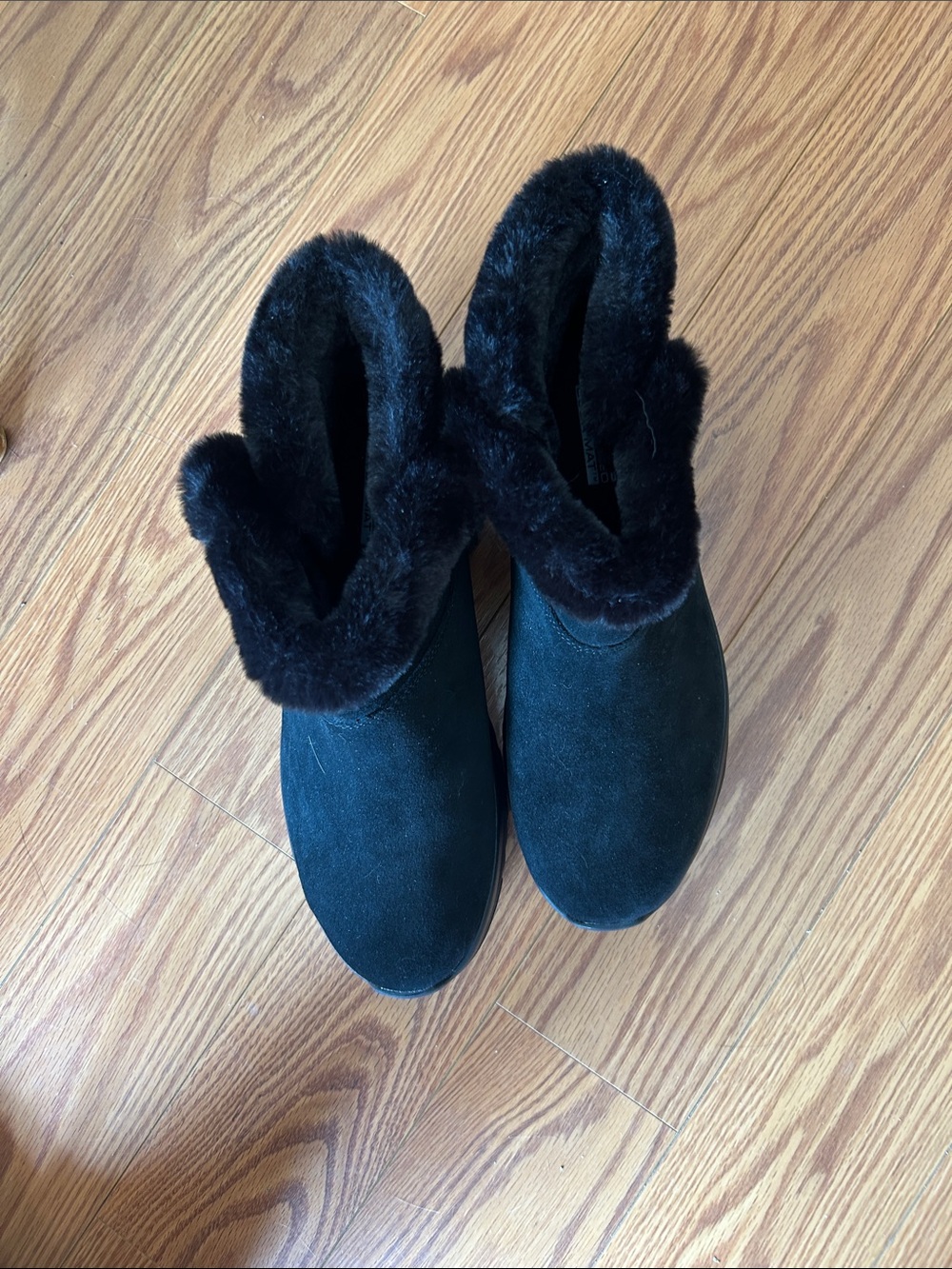 Skechers Black Suede Faux-Fur Lined Slip-On Slippers